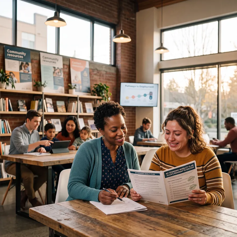 Nonprofit staff mentoring participants in a community program
